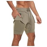 Herren-Arbeitshose, atmungsaktiv, schnelltrocknend, einfarbig, doppellagig, für Herren, kurze Hose, für Sommer, Cargo, (#001) Armeegrün, XXL