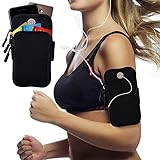 Aloces Armband Armtasche, Handytasche Laufen Sport Universal Armtasche, Doppel Reißverschluss Sportarmband mit 2 Fächern für Rennen Outdoor, Laufen, Workout, Joggen und Fitness (Schwarz)