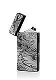 TESLA Lighter T13 Lichtbogen Feuerzeug, Plasma Double-Arc, elektronisch wiederaufladbar, aufladbar mit Strom per USB, ohne Gas und Benzin, mit Ladekabel, in edler Geschenkverpackung, Drache Schw