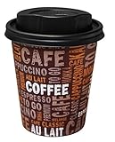 Gastro-Bedarf-Gutheil 100 Pappbecher Coffee to go 0,3 L Top Becher mit 100 Deckel in schwarz Ideal für Coffee Latte Machiato Cappuccino Chocolate Tea C