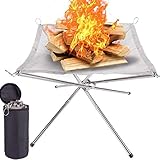 Anmutigcelle Tragbare Feuerstelle für den Außenbereich, 41,5 cm, Camping-Feuerstelle faltbar, Stahlgeflecht, Feuerstelle für Camping, Outdoor, Terrasse, Hinterhof und G
