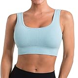 OUDOTA Sport BH Damen Push up Starker Halt Große Brüste Sport-BH mit Polstern ohne Bügel Bustier Bralette Gepolstert Yoga Bra Top Rücken Fitness Jogging 1 oder 3er Pack U-Ausschnitt Blau M