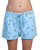 B S BADGER SMITH Damen Boxer Pyjama kurze Hose aus 100% Baumwolle drucke bequeme Nachtwäsche ohne Etiketten (m, blaue Smileys)