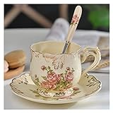ZHANGZHI Kreativer keramischer heißer Kaffeetasse und Untertasse gemalt Hand Rosa Tee Porzellan Cup und klassischer Löffelgetränk Getränk Geschenk (Colore : 250ml Rose)