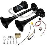 12V 150dB Drucklufthorn Lufthorn, LKW Hupe, Doppelrohr Horn, Chrom Zink Dual Trumpet Air Horn mit Kompressor für alle 12V Fahrzeuge LKW Zug auto van boot motorrad usw, Schw