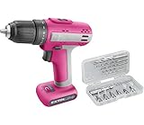 Akkubohrschrauber, Pink, 12V, inkl. Bits und Bohrer, Extol Lady 402402