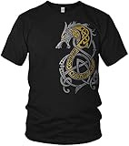 North Gold Silber Edition - Fenriswolf 2.0 Runen Wikinger Fenrir Valhalla Rising Walhalla Vikings Wodan - Herren T-Shirt und Männer Tshirt, Größe:XL, Farbe:Gold/Silb