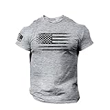 Xmiral Bedrucktes T-Shirt Für Herren Amerikanische Flagge Distressed Rundhals Kurze Ärmel Blusen Oberteile (Grau, M)