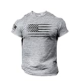 Xmiral Bedrucktes T-Shirt Für Herren Amerikanische Flagge Distressed Rundhals Kurze Ärmel Blusen Oberteile (Grau, M)