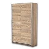 Stella Trading FAST Eleganter Kleiderschrank / Garderobenschrank mit viel Stauraum - Vielseitiger Schwebetürenschrank in Sonoma Eiche Optik - 125 x 195 x 38 cm (B/H/T)