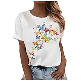 Oberteile Damen GroßE GrößEn Rundhals Oberteile Oberteile Blumen Motiv T-Shirt Hemd Bluse Casual Rundhals Shirt Mädchen Top Damen Shirt Weiß # 02 S