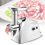 Elektrischer Fleischwolf Edelstahl, 5-in-1 Multifunktionale Maschine mit 3 Klingen , für Fleisch, Kebbe, Gemüse, Salat, Spritzgebäck (2800W MAX)