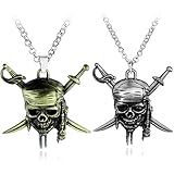 Viking Pirate Skull Halskette für Männer, Gothic Skull Head Anhänger Halskette mit 19,7 'Kette, Crossed Swords Halskette, Punk Skull Schmuck Charm Geschenk (Gold)