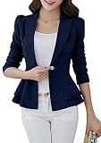 Yming Damen Anzugjacke 3/4 Ärmel Jacke Blazer Revers Mit Einem Knopf Navy Blau XXL