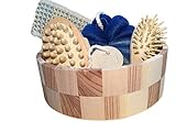 Geschenkset Badezimmer, Sauna,6 teilig, blau/braun Set Holz rund 22x22x7cm Luffaschwamm, Bürste, Schwamm, Stein Saunaset B