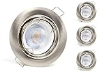 vislux 4er SET schwenkbare LED Einbaustrahler Edelstahlgebürstet (Matt-Chrom) 66mm - 80mm I warmweiß 230V CRI 80 5W 400lm 3000K I LED Spot Deckeneinb