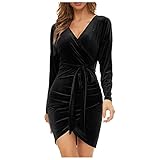 BOTCAM Partykleid Damen Sexy Kurz Abendkleid Elegante Frauen Winter Kleid Samtkleid Langarm Tiefer V-Ausschnitt Wickelkleid Party Kleid Bodycon Minikleid Festlich Cocktailkleid Für Damen Mit Gü