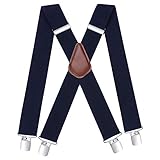 HISDERN Hosenträger für Herren Navy Blau Breit 5cm mit sehr Starken 4 Metall Clip Einheitsgröße für Männer und Damen Einstellbar und Elastisch Hosentrager X Sty