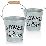 com-four® 2X Blumentopf aus Metall - Pflanzentopf Mini Metalleimer - Vintage Blumenkübel - Kräutertopf zum Hinstellen und Aufhängen - Ø 13 x 12,5 cm (Mini-Eimer - 2 Stück)
