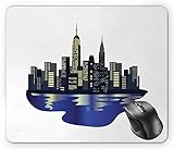 NYC Mouse Pad, modernistische Metropole Skyline New York Nacht Wolkenkratzer Thema Empire State Multicolor M