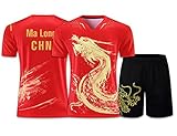 Chinesische Drachen Tischtennis-Trikots für Männer Frauen Kinder tragen, Ping-Pong-Anzüge, China Tischtennis-Shirt, Ping-Pong-Sets T-Shirts & Shorts,XXXXL Red,