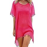 ECOMBOS Damen Strandkleid - Bikini Cover Up Strandponcho Sommerkleid Sommer Bademode Longshirt Tunika Strand Pareo (Rose Red)