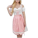 ZFSHEN Dirndl Damen midi Trachtenkleid Damen Trachtenrock Trachtenmode Kleid Dirndlbluse für Oktoberfest Rosa (Rosa, M)