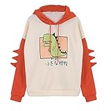 WENYUAA Damen Hoodie Sweatshirt Casual Dinosaurier Gedruckt Kordelzug Langarm Sweatshirt Pullover Bluse Top, Orange, M