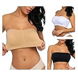 Boolavard® TM Nahtloser Bandeau-BH Boob Tube Strapless dehnbar Packung mit 3 Schwarze, weiße & Beige (XXL (40-42))