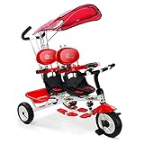 NBgycheche Dreiradtrike. Kinder 4 in 1 Trike Kinder Dreirad Doppelsitze für Zwillinge, Baby Infant 3 Räder Kinderwagen Fahrrad W/Baldachin & Korb Rot (Color : Red)