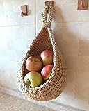 Hanging Wall Vegetable Fruit Baskets, Jute Eco Teardrop Hanging Basket, Böhmische handgewebte Wandhalterung, Wandhalterung hängender Organizer, Hängekorb Küche Für Obst, Gemüse (A- 4'x5.5'(8.5'))