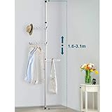 KINLO Teleskopstange Garderobenständer Kleiderständer aus Edelstahl 304 Garderobe Metall Kleiderstange mit 3 Ablagen bis 40kg Beig 160-310cm für Wohnzimmer S