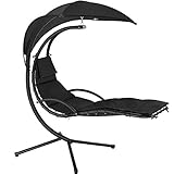 TecTake 800783 Hängeliege mit Gestell, Schwebeliege mit Sonnenschirm, Indoor & Outdoor, inkl. Polsterauflage mit Kopfkissen, für Garten, Terrasse und Balkon - Diverse Farben - (Schwarz | Nr. 403433)
