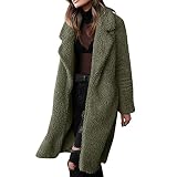 Lulupi Damen Winter Revers Parka Wollmantel Trenchcoat Mantel Plüschjacke Plüschmantel Teddy Fleece Jacke Lang Cardigan Outwear Coat Übergangsjack