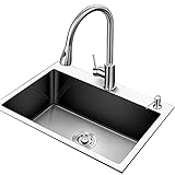 FFYN Square Kitchen Sink Single Bowl Edelstahl Inset Kitchen Sink Elektrolytisches Drahtziehverfahren mit Silencer Pad für Kitchen Bar Kleines R