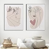 Abstrakte Kunst Poster Feminine Strichzeichnung Poster Weibliches Gesicht Leinwand Malerei Kunstdrucke Boho Wandbild Wohnkultur 60x90cmx2 R