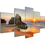 Runa Art - Bilder Sonnenaufgang Strand 200 x 100 cm 5 Teilig XXL Wanddekoration Design Orange 609551