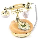 Fetcoi Vintage Festnetztelefon Jade, Retro Telefon Im Europäischen Stil, Gelb + Gold Schnurgebundene Telefon Small Base Desk