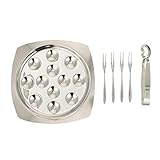 Lurrose 1 Set Escargot Teller mit Clip und Gabeln aus Edelstahl, Schnecken-Escargot Teller Backform Geschirr Hotel Escargot Dish Servieren 12 Fächer Lö