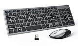 seenda Tastatur Maus Set Kabellos, Funk Tastatur Maus Set, 2.4GHz Wiederaufladbare Ultra Dünn Maus Tastatur Set Kabellos für Windows PC/Laptop/Smart TV, Deutsch QWERTZ Layout, Space G