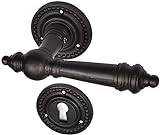 Türbeschlag antik | Drückergarnitur mit Türklinken und Rosetten für Zimmertüren (Buntbart) | Modell 1900 aus Eisen, schwarz, Grü
