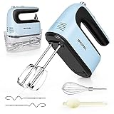 Handrührer Elektrischer, 500W Ultra Power Küchen Handmixer, Hand Mixer mit 5 Geschwindigkeiten mit Mess und Vorratsbehälter, Auswurftastendesign, 5 Edelstahlaufsätze, für Soßen,S
