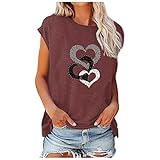 Locker bedruckte T-Shirts, Teenager, Mädchen, schulterfrei, einfarbig, Blusen, kurzärmelig, Rundhalsausschnitt, Tunika, Pullover, T-Shirt für Valentinstag, wein, 50