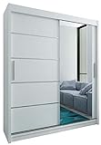 Kryspol Schwebetürenschrank Verona 2-180 cm mit Spiegel Kleiderschrank mit Kleiderstange und Einlegeboden Schlafzimmer- Wohnzimmerschrank Schiebetüren Modern Design (Weiß)