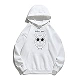 Frauen Hoodie Cartoon Eule Gedruckt Hoodies Frauen Fleece Langarm Lose Sweatshirt mit Hut Mädchen Pullover Frühling Herbst Winter Gr. M, weiß