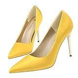 JOEupin Damen Formelle Spitze Zehen Pumps High Heel Stilettos Sexy Slip On Kleid Schuhe, Gelb (gelb), 42 EU