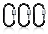 Holesto Oval Karabiner, Karabiner klein, Karabiner Schlüsselanhänger, Karabinerhaken, Karabiner Schwarz, Karabiner Set, 3 Stück (Schwarz Schraubkarabiner 64x35 mm)