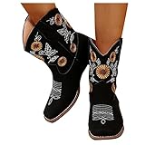 Dwevkeful Damen Kurze Stiefel Bestickte Ankle Boots Bunte Patchwork Stiefeletten Schlupfstiefel Sockenstiefel Reißverschluss Gestickte Stiefeletten F