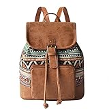 Retro Canvas Rucksack Damen Casual Strandtasche Mädchen Schüler Schultasche Ethno-Stil Druck Reise Schultertasche Rucksack, Grünes Wellenmuster, Larg