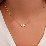 YJTT Tiny Initial Namenskette 26 Buchstaben & Herz-Anhänger Amuletten Frauen Collier Geschenk Schmuck (Color : Gold, Size : S)